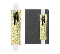 White Leather Pen Holder Bookmark WHJSHOP Hand Drawn Lemon Fruit Printing Adjustable Elastic Band 8.3-1.8 inch for notebooks Diaries Hardcover Journal
