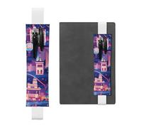 White Leather Pen Holder Bookmark WHJSHOP Las Vegas Night City Picture Adjustable Elastic Band 8.3-1.8 in for notebooks Diaries Manuals Planners