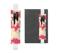 White Leather Pen Holder Bookmark WHJSHOP Lovely Maltese Dog Picture Adjustable Elastic Band 8.3-1.8 in for notebooks Diaries Manuals Planners