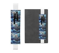 White Leather Pen Holder Bookmark WHJSHOP Pirate Ship in The Waves Prints Adjustable Elastic Band 8.3-1.8 in Suitable for Most notebooks Diaries