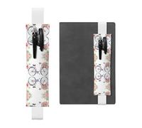 White Leather Pen Holder Bookmark WHJSHOP Pretty Bicycle Printing Adjustable Elastic Band 8.3-1.8 inch for notebooks Diaries Hardcover Journal
