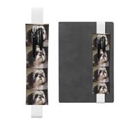 White Leather Pen Holder Bookmark Whjshop Shih Tzu Dog Prints Adjustable Elastic Band 8.3-1.8 in Suitable for Most Notebooks Diaries