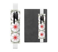 White Leather Pen Holder Bookmark WHJSHOP Turning Green Leaves and red Flowers Printing Adjustable Elastic Band 8.3-1.8 inch for notebooks Diaries Hardcover Journal