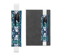 White Leather Pen Holder Bookmark WZYWHJ Calico cat Pattern - Premium PVC Leather Elastic Band Design for Notebooks, Journals, and Planners