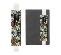 White Leather Pen Holder Bookmark WZYWHJ Colorful Lilies Printing - Premium PVC Leather Elastic Band Design for Notebooks, Journals, and Planners