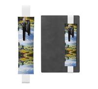 White Leather Pen Holder Bookmark WZYWHJ Rural Scenery Picture - Premium PVC Leather Elastic Band Design for Notebooks, Journals, and Planners