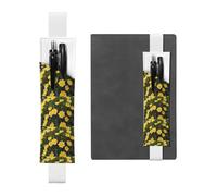 White Leather Pen Holder Bookmark YYHHAOFA Blooming Yellow Flower Pattern Adjustable Elastic Band 8.3-1.8 in for notebooks Diaries Manuals Planners