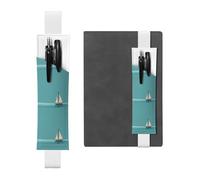 White Leather Pen Holder Bookmark YYHHAOFA Blue Sailboat Pattern Adjustable Elastic Band 8.3-1.8 in for notebooks Diaries Manuals Planners