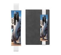 White Leather Pen Holder Bookmark YYHHAOFA Cartoon Elephant Pattern Adjustable Elastic Band 8.3-1.8 in for notebooks Diaries Manuals Planners