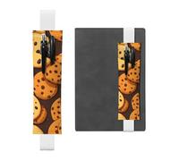 White Leather Pen Holder Bookmark YYHHAOFA Cookies Food Chocolate chip Biscuits Pattern Adjustable Elastic Band 8.3-1.8 in for notebooks Diaries Manuals Planners