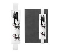 White Leather Pen Holder Bookmark YYHHAOFA Cute Big Eyes Dog Pattern Adjustable Elastic Band 8.3-1.8 in for notebooks Diaries Manuals Planners