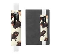White Leather Pen Holder Bookmark YYHHAOFA Cute Black Pug Dog Pattern Adjustable Elastic Band 8.3-1.8 in for notebooks Diaries Manuals Planners
