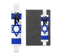 White Leather Pen Holder Bookmark YYHHAOFA Israeli Flag Pattern Adjustable Elastic Band 8.3-1.8 in for notebooks Diaries Manuals Planners