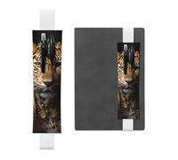 White Leather Pen Holder Bookmark YYHHAOFA Leopard in a Leather Jacket Pattern Adjustable Elastic Band 8.3-1.8 in for notebooks Diaries Manuals Planners