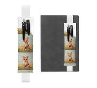 White Leather Pen Holder Bookmark YYHHAOFA Little Fox in The Field Pattern Adjustable Elastic Band 8.3-1.8 in for notebooks Diaries Manuals Planners