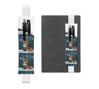 White Leather Pen Holder Bookmark YYHHAOFA Little Fox Under The Snow Pattern Adjustable Elastic Band 8.3-1.8 in for notebooks Diaries Manuals Planners