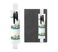 White Leather Pen Holder Bookmark YYHHAOFA Little Turtle by The Pond Pattern Adjustable Elastic Band 8.3-1.8 in for notebooks Diaries Manuals Planners