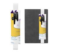 White Leather Pen Holder Bookmark YYHHAOFA Little Yellow Duck Pattern Adjustable Elastic Band 8.3-1.8 in for notebooks Diaries Manuals Planners
