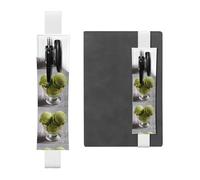 White Leather Pen Holder Bookmark YYHHAOFA Matcha ice Cream Pattern Adjustable Elastic Band 8.3-1.8 in for notebooks Diaries Manuals Planners