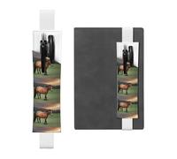 White Leather Pen Holder Bookmark YYHHAOFA Nature Scenic Horse Pattern Adjustable Elastic Band 8.3-1.8 in for notebooks Diaries Manuals Planners