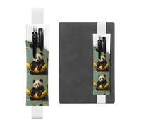 White Leather Pen Holder Bookmark YYHHAOFA Panda on a Banana Pattern Adjustable Elastic Band 8.3-1.8 in for notebooks Diaries Manuals Planners