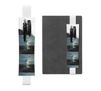 White Leather Pen Holder Bookmark YYHHAOFA Refracted Light from The Ocean Pattern Adjustable Elastic Band 8.3-1.8 in for notebooks Diaries Manuals Planners