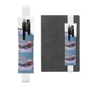 White Leather Pen Holder Bookmark YYHHAOFA Snow Lingzhi on The Snowy Plains Pattern Adjustable Elastic Band 8.3-1.8 in for notebooks Diaries Manuals Planners