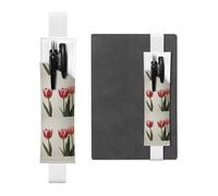 White Leather Pen Holder Bookmark YYHHAOFA Three Tulip Flowers Pattern Adjustable Elastic Band 8.3-1.8 in for notebooks Diaries Manuals Planners