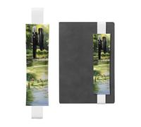 White Leather Pen Holder Bookmark YYHHAOFA Water Lilies in The Pond Pattern Adjustable Elastic Band 8.3-1.8 in for notebooks Diaries Manuals Planners