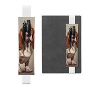 White Leather Pen Holder Bookmark YYHWHJDE Basset Hound Picture Adjustable Elastic Band 8.3-1.8 in Suitable for Most notebooks Diaries