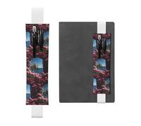 White Leather Pen Holder Bookmark YYHWHJDE Beautiful Island with Flowers Prints Adjustable Elastic Band 8.3-1.8 inch for notebooks Diaries Hardcover Journal