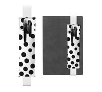 White Leather Pen Holder Bookmark YYHWHJDE Black and White Polka Dot Prints Adjustable Elastic Band 8.3-1.8 inch for notebooks Diaries Hardcover Journal