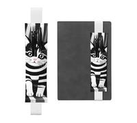 White Leather Pen Holder Bookmark YYHWHJDE Black and White Striped Kitten Picture Adjustable Elastic Band 8.3-1.8 in Suitable for Most notebooks Diaries