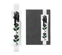 White Leather Pen Holder Bookmark YYHWHJDE Black Rose with White Stroke Picture Adjustable Elastic Band 8.3-1.8 in Suitable for Most notebooks Diaries