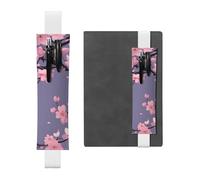 White Leather Pen Holder Bookmark YYHWHJDE Cherry Blossoms Tree Prints Adjustable Elastic Band 8.3-1.8 in for notebooks Diaries Manuals Planners