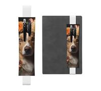 White Leather Pen Holder Bookmark YYHWHJDE Dog Girl with Flowers Printing Adjustable Elastic Band 8.3-1.8 in Suitable for Most notebooks Diaries