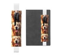 White Leather Pen Holder Bookmark YYHWHJDE Dog Golden Retriever Prints Adjustable Elastic Band 8.3-1.8 inch for notebooks Diaries Hardcover Journal