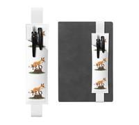 White Leather Pen Holder Bookmark YYHWHJDE Fox Jumping on a Tree Stump Printing Adjustable Elastic Band 8.3-1.8 in Suitable for Most notebooks Diaries