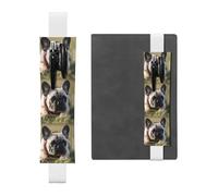 White Leather Pen Holder Bookmark YYHWHJDE French Bulldog Dog Cute Prints Adjustable Elastic Band 8.3-1.8 inch for notebooks Diaries Hardcover Journal