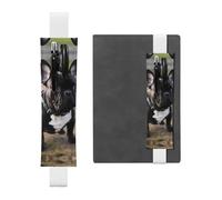 White Leather Pen Holder Bookmark YYHWHJDE French Bulldog Dog Prints Adjustable Elastic Band 8.3-1.8 in for notebooks Diaries Manuals Planners