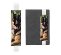 White Leather Pen Holder Bookmark YYHWHJDE German Shepherd Dog Prints Adjustable Elastic Band 8.3-1.8 in for notebooks Diaries Manuals Planners