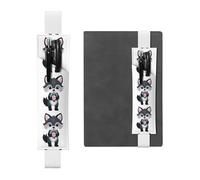White Leather Pen Holder Bookmark YYHWHJDE Little Gray Wolf Holding a Small Pink Flower Printing Adjustable Elastic Band 8.3-1.8 in Suitable for Most notebooks Diaries