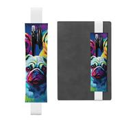 White Leather Pen Holder Bookmark YYHWHJDE Multiple Dogs Pop Art Pugs Prints Adjustable Elastic Band 8.3-1.8 inch for notebooks Diaries Hardcover Journal