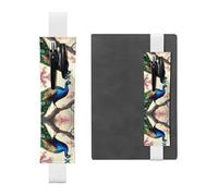 White Leather Pen Holder Bookmark YYHWHJDE Oriental Peacock on Flower Tree Prints Adjustable Elastic Band 8.3-1.8 in for notebooks Diaries Manuals Planners