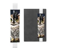 White Leather Pen Holder Bookmark YYHWHJDE Owl at Night Prints Adjustable Elastic Band 8.3-1.8 inch for notebooks Diaries Hardcover Journal