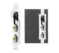 White Leather Pen Holder Bookmark YYHWHJDE Penguin Holding Colorful Flowers Printing Adjustable Elastic Band 8.3-1.8 in Suitable for Most notebooks Diaries