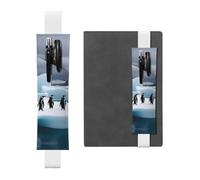 White Leather Pen Holder Bookmark YYHWHJDE Penguins On The Iceberg Prints Adjustable Elastic Band 8.3-1.8 inch for notebooks Diaries Hardcover Journal
