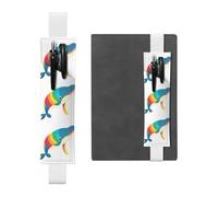White Leather Pen Holder Bookmark YYHWHJDE Rainbow Whale Prints Adjustable Elastic Band 8.3-1.8 in for notebooks Diaries Manuals Planners