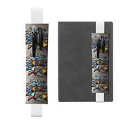 White Leather Pen Holder Bookmark YYHWHJDE Scattered Colorful Fragments Prints Adjustable Elastic Band 8.3-1.8 in for notebooks Diaries Manuals Planners