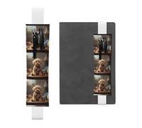 White Leather Pen Holder Bookmark YYHWHJDE Teddy Dog Prints Adjustable Elastic Band 8.3-1.8 in for notebooks Diaries Manuals Planners